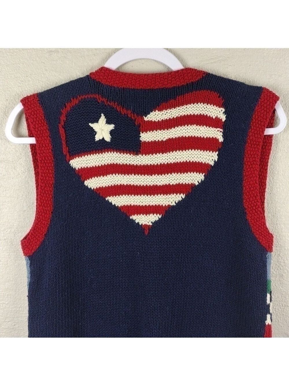 Laura Daniels Knitted By Hand Sleeveless Button Front Patriotic Sweater Vest - Picture 8 of 10